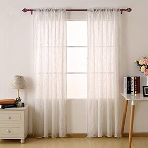 Deconovo Sheer White Gold Wave Line with Dots 2 Curtain Panels 52”W x 63”L